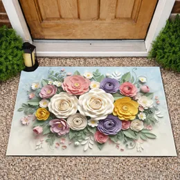 Floral Bouquet Cream Pink Roses Poppies Ranunculus Camellias - Home Decor Gift Doormat