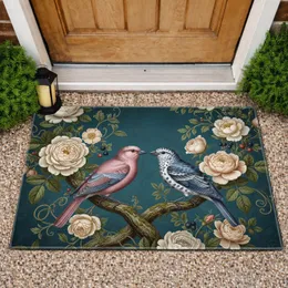 Ornithological Branch Rose Peony Blossoms - Home Decor Gift for Bird Lover Doormat