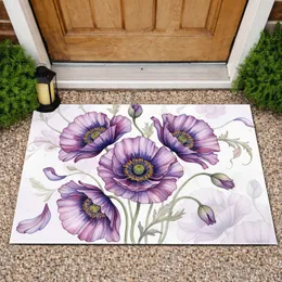 Vibrant Purple Lavender Poppies Blooming Floral Garden Decor Gift for Poppy Lover Doormat