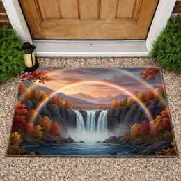 Majestic Waterfall Rainbow Autumn Foliage Mountain Cliffs - Home Decor Gift Doormat