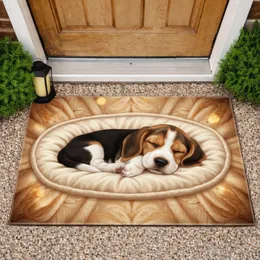 Sleeping Tricolor Beagle Puppy Serene Expression - Home Decor Gift for Dog Lovers Doormat