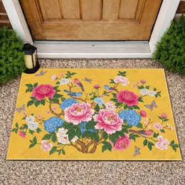 Chinoiserie Peony Hydrangea Bird Butterfly Floral - Home Decor Gift for Garden Lover Doormat