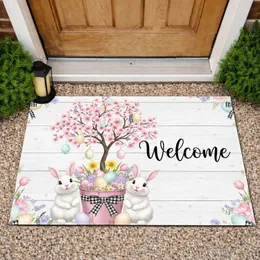 Welcome Cherry Blossom Easter Bunnies - Farmhouse Spring Home Decor Gift Doormat