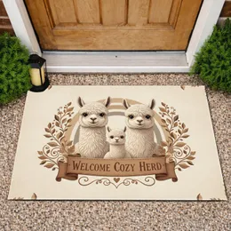 Alpaca Family Welcome Cozy Herd Banner Botanical Vines - Home Decor Gift Doormat