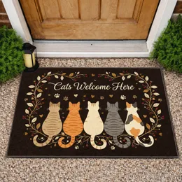 Cats Welcome Here Five Cats Botanical Frame - Home Decor Gift for Cat Lovers Doormat