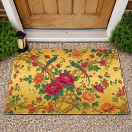 Chinoiserie Peonies Chrysanthemums Birds - Home Decor Gift for Botanical Lovers Doormat