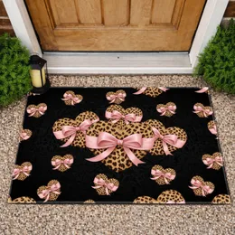 Velvet Black Leopard Print Hearts Pink Bows - Home Decor Gift Doormat