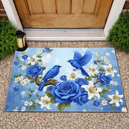 Blue Birds Roses Lilies Floral - Home Decor Gift for Bird Lover Doormat