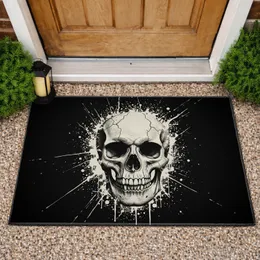 Realistic Cracked Human Skull Bone Splatter - High Contrast Dark Textured Home Decor Gift Doormat