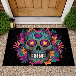 Sugar Skull Calavera Tropical Floral - Day of the Dead Celebration Doormat