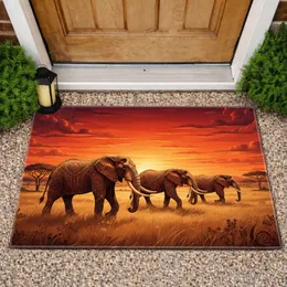 African Elephants Tribal Detail Sunset - Wildlife Lover Home Decor Gift Doormat