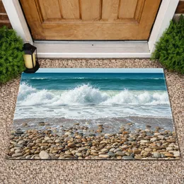 Frothy Ocean Wave Beach Pebbles Receding Water - Coastal Landscape Home Decor Gift Doormat