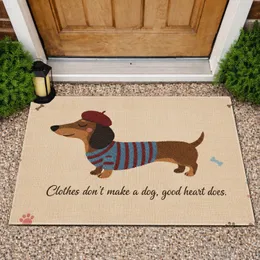 Dachshund Dog Beret Striped Shirt Paw Prints Bone - Dog Lover Home Decor Gift Doormat