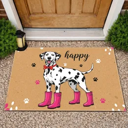 Happy Dalmatian Dog Rain Boots Bowtie - Farmhouse Decor Dog Lover Gift Doormat