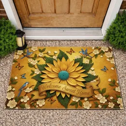 Golden Multi-Petal Floral Welcome Sweet Home Birds Butterflies - Home Decor Gift Doormat
