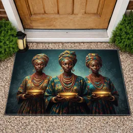 African Women Headwraps Golden Bowls - Cultural Home Decor Gift Doormat