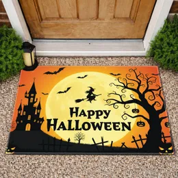 Happy Halloween Witch Flying Moon Haunted Castle Spooky Tree - Holiday Home Decor Doormat