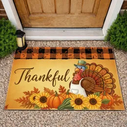 Thankful Turkey Fall Harvest Buffalo Check - Farmhouse Thanksgiving Decor Doormat