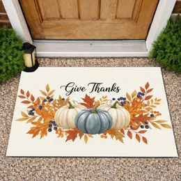 Give Thanks Pumpkins Maple Oak Leaves Indigo Berries - Thanksgiving Home Decor Seasonal Gift Doormat