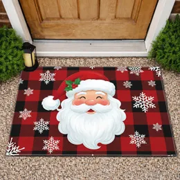 Santa Claus Holly Buffalo Plaid Snowflakes Christmas Holiday Decor Doormat