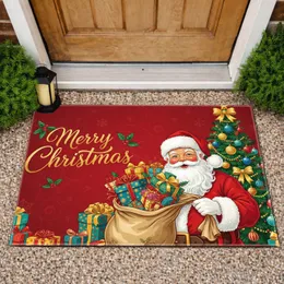 Vintage Santa Claus Gold Merry Christmas Presents - Holiday Home Decor Doormat