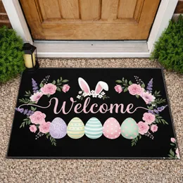 Welcome Bunny Easter Eggs Spring Floral - Easter Home Decor Gift Doormat