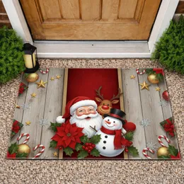 Smiling Santa Reindeer Snowman Holly Poinsettia Christmas Welcome Home Decor Doormat