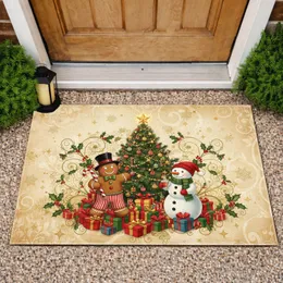 Gingerbread Man Snowman Christmas Tree Gifts Holly Snowflakes - Christmas Holiday Home Decor Gift Doormat