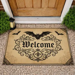 Gothic Welcome Bat Fleur-de-lis Scrollwork Entryway Housewarming Home Decor Gift Doormat