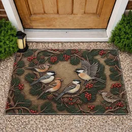 Winter Songbirds Pinecones Berries Wildlife Lover Home Decor Gift Doormat