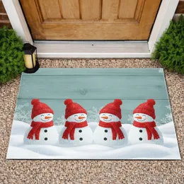 Knitted Snowmen Glistening Snow Rustic Wood Wall - Holiday Winter Decor Gift Doormat