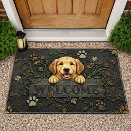 Carved Rustic Golden Retriever Puppy Welcome Sign - Home Decor Gift for Dog Lovers Doormat