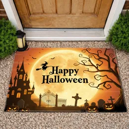 Happy Halloween Witch Spooky Castle Graveyard - Halloween Home Decor Doormat