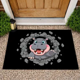 Cheerful Cartoon Hippo Broken Wall - Happy Home Welcome Gift for Hippo Lover Doormat