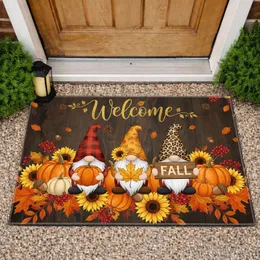 Welcome Gnomes Fall Pumpkins Maple Leaf Berries - Autumn Home Decor Doormat