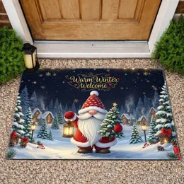 Winter Gnome Snow Village Christmas Tree Warm Winter Welcome - Christmas Home Decor Doormat