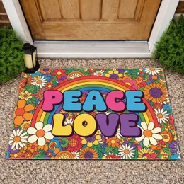 Peace Love Daisies Sunflowers Swirling Foliage - Home Decor Gift for Boho Lover Doormat