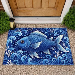 Blue Fish White Fins Coral Aquatic Foliage - Home Decor Gift for Ocean Lover Doormat