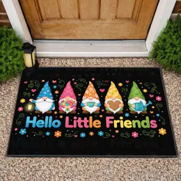 Gnomes Lantern Bouquet Teacup Heart Watering Can Hello Little Friends - Home Decor Gift Doormat