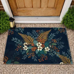Golden Bronze Fern Fronds Rusty Berries Tropical Autumn Foliage Home Decor Gift Doormat