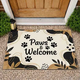 Paws Welcome Paw Prints Leafy Branches Abstract Shapes - Pet Lover Home Decor Gift Doormat