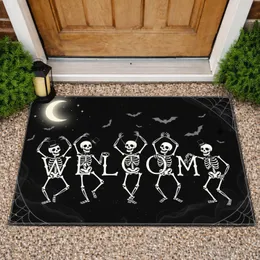 Dancing Skeletons Welcome Spiderwebs Bats Moon - Halloween Party Home Decor Doormat