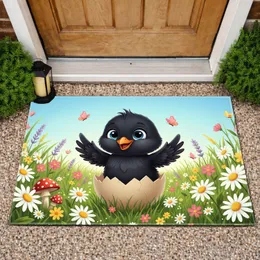 Baby Chick Eggshell Wildflower Meadow Butterflies Daisies Mushrooms - Spring Decor Gift Doormat