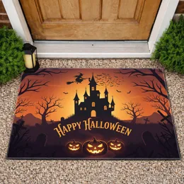 Haunted Castle Glowing Jack-o'-lanterns Happy Halloween Witch - Halloween Party Decor Doormat