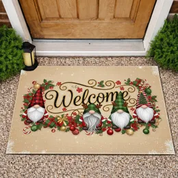 Christmas Welcome Gnomes Holly Berries - Festive Farmhouse Holiday Decor Doormat
