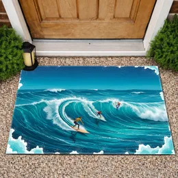 Four Surfers Crashing Turquoise Ocean Waves - Ocean Lover Home Decor Gift Doormat