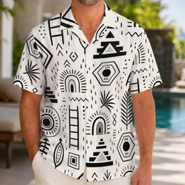 Monochrome Folk Geometric Motifs for Resort Travel, Beach Parties and Vacation Style Hawaiian Shirt