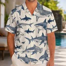 Vintage Shark School Ocean Motif For Beach Vacation Cruise Wear And Coastal Style Hawaiian Shirt