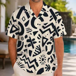 Monochrome Tropical Geometric Motifs for Resort Vacation Wear and Beach Travel Style Hawaiian Shirt
