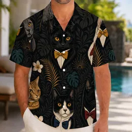 Dapper Black And Tabby Cats With Bow Ties For Beach Vacation Resort Wear For Men Hawaiian Shirt